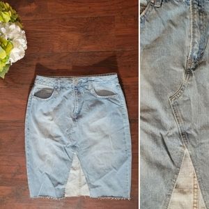 Refuge, Jean distressed denim split skirt, knee-length, Size Medium (M)